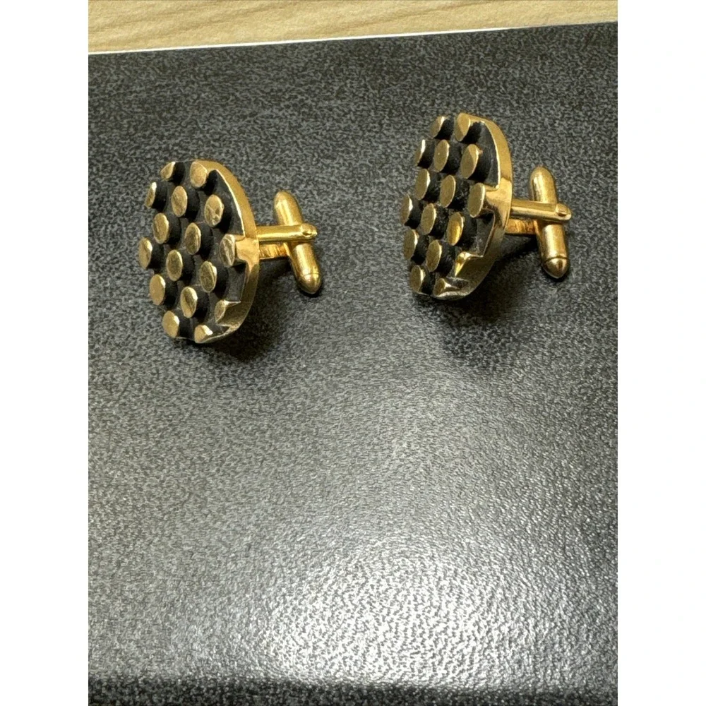 Swank Vintage Gold Tone And Black Round Cufflinks